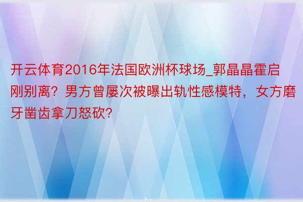 开云体育2016年法国欧洲杯球场_郭晶晶霍启刚别离？男方曾屡次被曝出轨性感模特，女方磨牙凿齿拿刀怒砍？